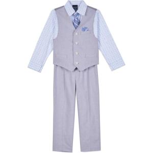 imageNautica Boys 4Piece Formal Suit Set with Vest Pants Collared Dress Shirt and TieGrey Mouse