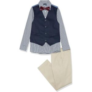 imageNautica Boys 4Piece Formal Suit Set with Vest Pants Collared Dress Shirt and TieKhaki