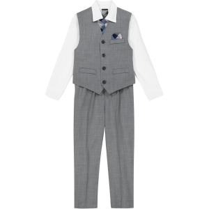 imageNautica Boys 4Piece Formal Suit Set with Vest Pants Collared Dress Shirt and TieLight Grey Deco Sharkskin