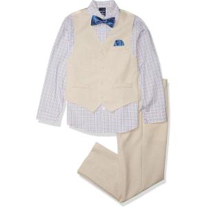 imageNautica Boys 4Piece Formal Suit Set with Vest Pants Collared Dress Shirt and TieSilver Birch