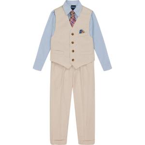 imageNautica Boys 4Piece Formal Suit Set with Vest Pants Collared Dress Shirt and TieSilvered Birch Linen