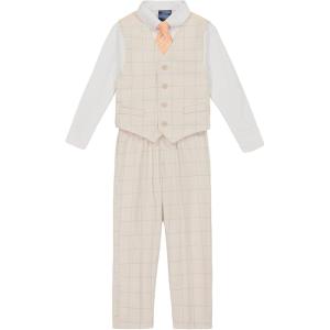 imageNautica Boys 4Piece Formal Suit Set with Vest Pants Collared Dress Shirt and TieSilvered Birch Windowpane