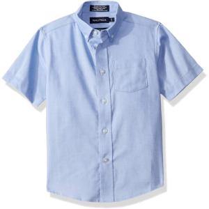 imageNautica Boys School Uniform Short Sleeve ButtonDown Oxford Shirt Chest Pocket Breathable FabricBlue