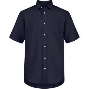 imageNautica Boys School Uniform Short Sleeve ButtonDown Oxford Shirt Chest Pocket Breathable FabricNavy Performance