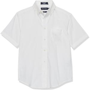 imageNautica Boys School Uniform Short Sleeve ButtonDown Oxford Shirt Chest Pocket Breathable FabricWhite