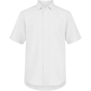 imageNautica Boys School Uniform Short Sleeve ButtonDown Oxford Shirt Chest Pocket Breathable FabricWhite Performance