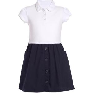 imageNautica Girls School Uniform Short Sleeve Polo DressWhiteNavy Poplin