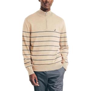imageNautica Mens Navtech Striped QuarterZip SweaterCoastal Camel Heather