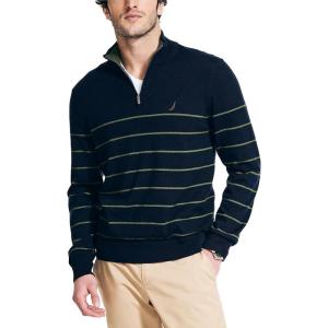 imageNautica Mens Navtech Striped QuarterZip SweaterNavy Seas
