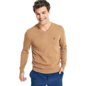 imageNautica Mens Navtech VNeck SweaterCamel Heather