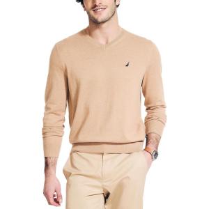 imageNautica Mens Navtech VNeck SweaterCoastal Camel Heather