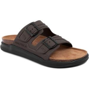 imageNautica Mens Sandals  Casual Slides with 2 Adjustable Buckle Straps and Cork Footbed for Ultimate Comfort and Style RegularWide Width Big SizeChocolate