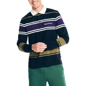 imageNautica Mens LongSleeve Rugby Polo ShirtNavy Seas