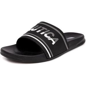 imageNautica Mens Open Toe Slide Sandals  Comfortable Indoor ampamp Outdoor Shower SlippersBlack Farrington