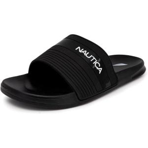 imageNautica Mens Open Toe Slide Sandals  Comfortable Indoor ampamp Outdoor Shower SlippersBlack Fitz