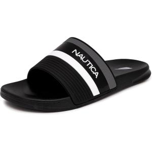 imageNautica Mens Open Toe Slide Sandals  Comfortable Indoor ampamp Outdoor Shower SlippersBlack Grey Fitz