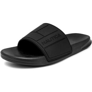 imageNautica Mens Open Toe Slide Sandals  Comfortable Indoor ampamp Outdoor Shower SlippersBlackbower Mono