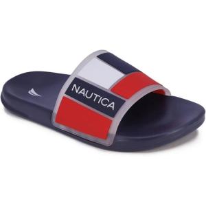 imageNautica Mens Open Toe Slide Sandals  Comfortable Indoor ampamp Outdoor Shower SlippersBower Clearred White Blue