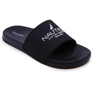 imageNautica Mens Open Toe Slide Sandals  Comfortable Indoor ampamp Outdoor Shower SlippersPorterblackWhite