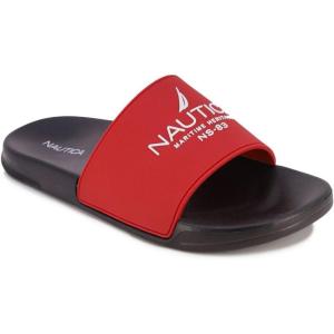 imageNautica Mens Open Toe Slide Sandals  Comfortable Indoor ampamp Outdoor Shower SlippersRed Black Porter