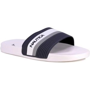 imageNautica Mens Open Toe Slide Sandals  Comfortable Indoor ampamp Outdoor Shower SlippersTopco StripenavyWhite