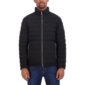 imageNautica Mens Reversible Quilted Puffer Jacket Midweight Mechanical Stretch Winter CoatBlackGrey