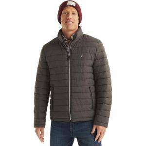 imageNautica Mens Reversible Quilted Puffer Jacket Midweight Mechanical Stretch Winter CoatCharcoal Grey Heather
