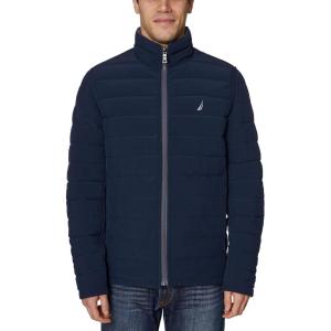 imageNautica Mens Reversible Quilted Puffer Jacket Midweight Mechanical Stretch Winter CoatDeep Navy