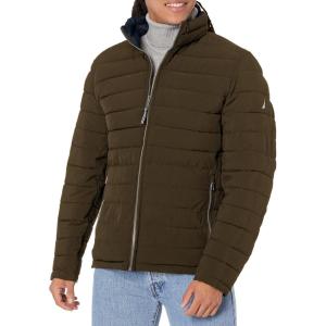 imageNautica Mens Reversible Quilted Puffer Jacket Midweight Mechanical Stretch Winter CoatForest