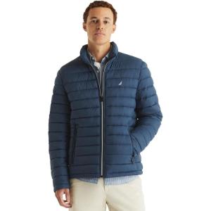 imageNautica Mens Reversible Quilted Puffer Jacket Midweight Mechanical Stretch Winter CoatLapis Blue
