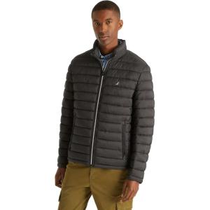 imageNautica Mens Reversible Quilted Puffer Jacket Midweight Mechanical Stretch Winter CoatLuxury Black