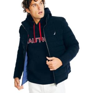 imageNautica Mens Reversible Quilted Puffer Jacket Midweight Mechanical Stretch Winter CoatNavy  Red X Blue
