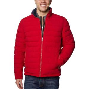 imageNautica Mens Reversible Quilted Puffer Jacket Midweight Mechanical Stretch Winter CoatRed Grey
