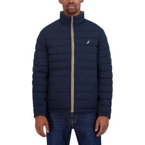 imageNautica Mens Reversible Quilted Puffer Jacket Midweight Mechanical Stretch Winter CoatTaupe