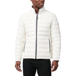 imageNautica Mens Reversible Quilted Puffer Jacket Midweight Mechanical Stretch Winter CoatVintage Sail Cream