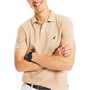 imageNautica Mens Sustainably Crafted Slim Fit Performance Deck Polo Shirt Coastal Camel Heather XSmall US