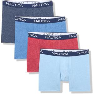 imageNautica mens 4 Pack Heather Stretch Boxer BriefsBlue  Red  Gray  Sea Mist Red Heather