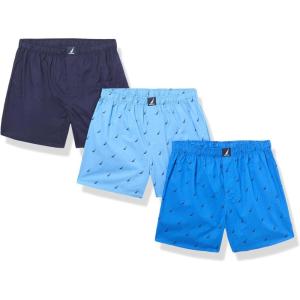 imageNautica mens Cotton Woven 3 Pack BoxerPeacoatSailsea CobaltSailaero Blue