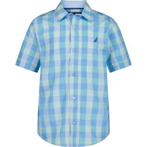 imageNautica Boys Short Sleeve Woven ButtonDown Shirt Light Weight ampamp BreathableSpring Check Azure