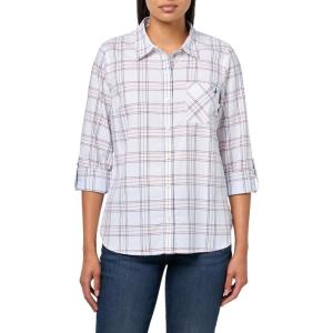 imageNautica Womens Button Front Long Sleeve Roll Tab ShirtBright White Multi