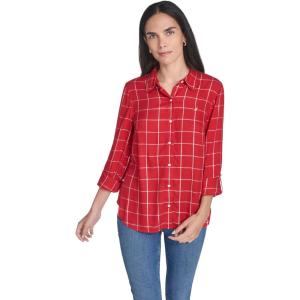 imageNautica Womens Button Front Long Sleeve Roll Tab ShirtHaute Red Multi