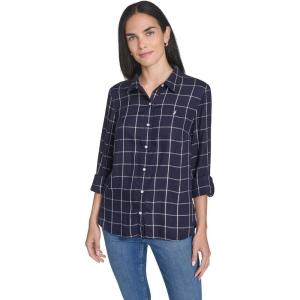imageNautica Womens Button Front Long Sleeve Roll Tab ShirtNight Sky Multi