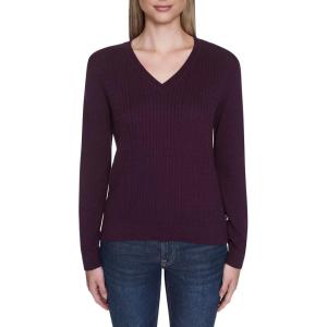imageNautica Womens Long Sleeve Cable VNeck SweaterAubergine
