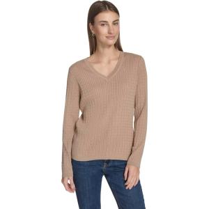 imageNautica Womens Long Sleeve Cable VNeck SweaterCamel