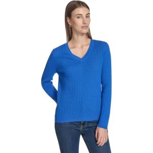 imageNautica Womens Long Sleeve Cable VNeck SweaterCerulean