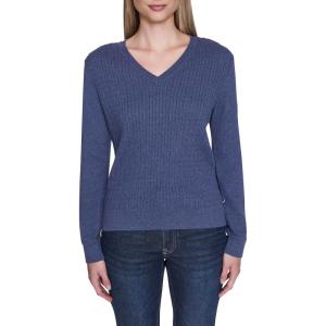 imageNautica Womens Long Sleeve Cable VNeck SweaterDenim Heather