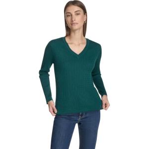 imageNautica Womens Long Sleeve Cable VNeck SweaterForest