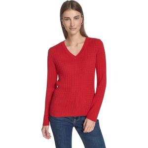 imageNautica Womens Long Sleeve Cable VNeck SweaterHaute Red