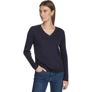 imageNautica Womens Long Sleeve Cable VNeck SweaterNight Sky