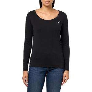 imageNautica Womens Long Sleeve Solid Scoop Neck Cotton TShirtBlack